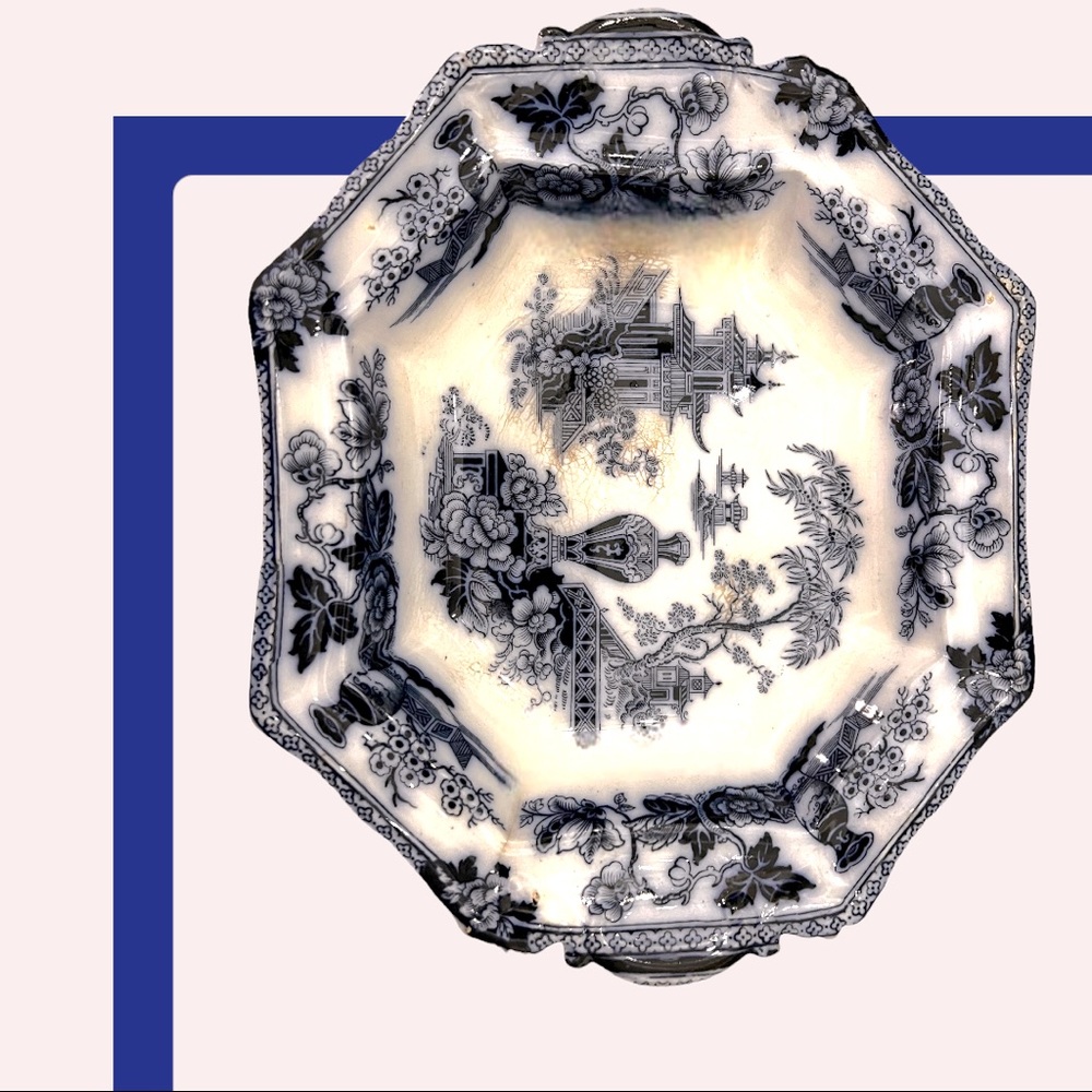 W Adams & Sons, England VERY OLD Blue Flow Serving Plate